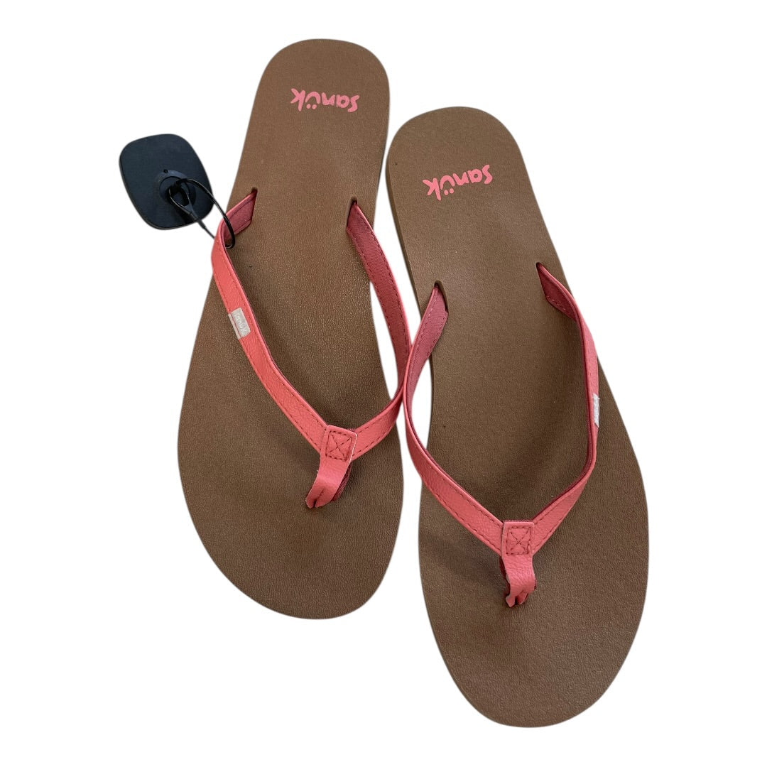 Sandals Flip Flops By Sanuk In Brown & Pink, Size:10