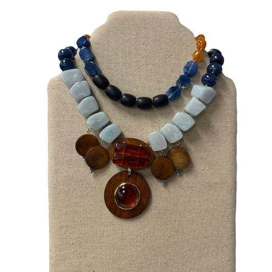 Necklace Statement By Chicos In Blue & Orange