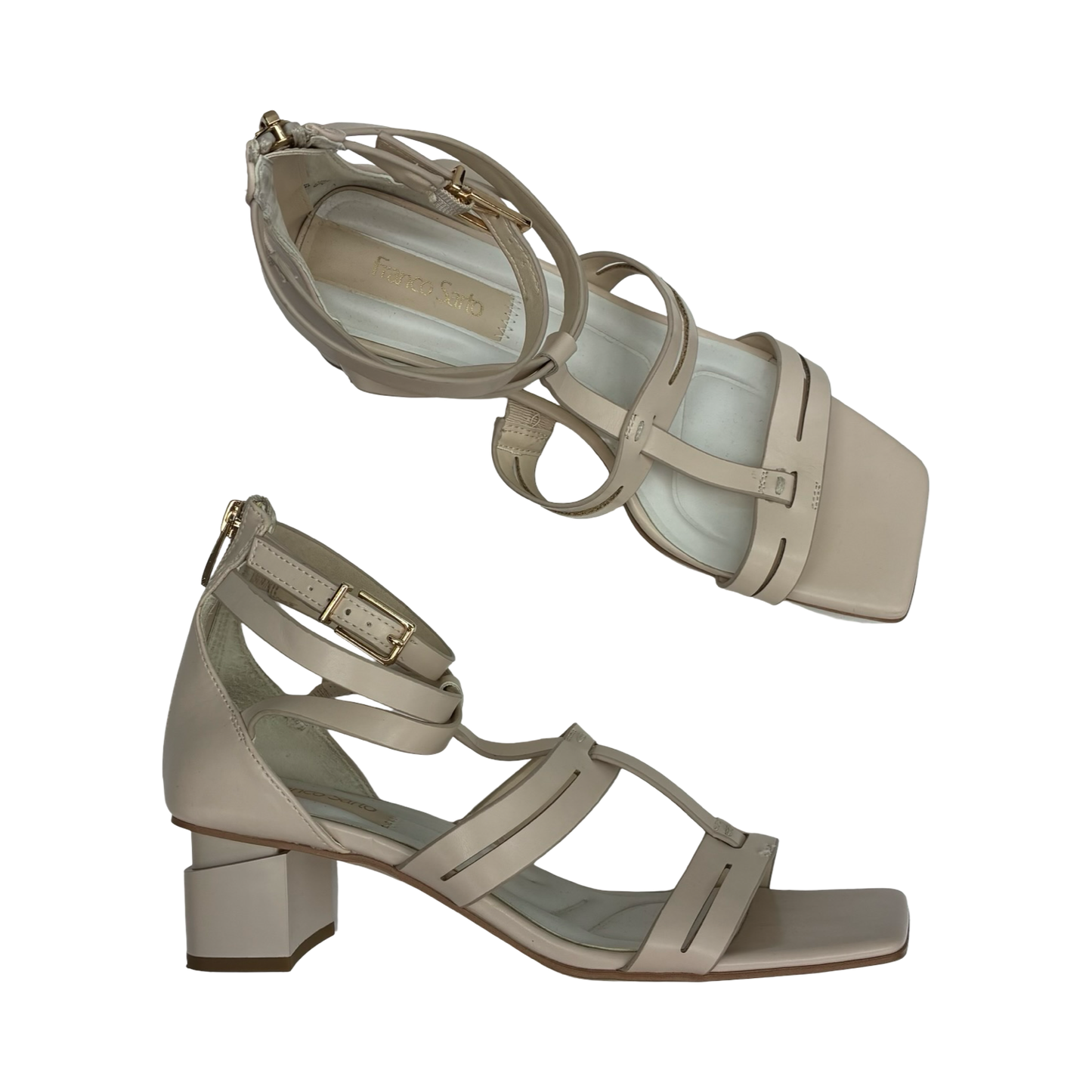 Sandals Heels Block By Franco Sarto In Tan, Size:8