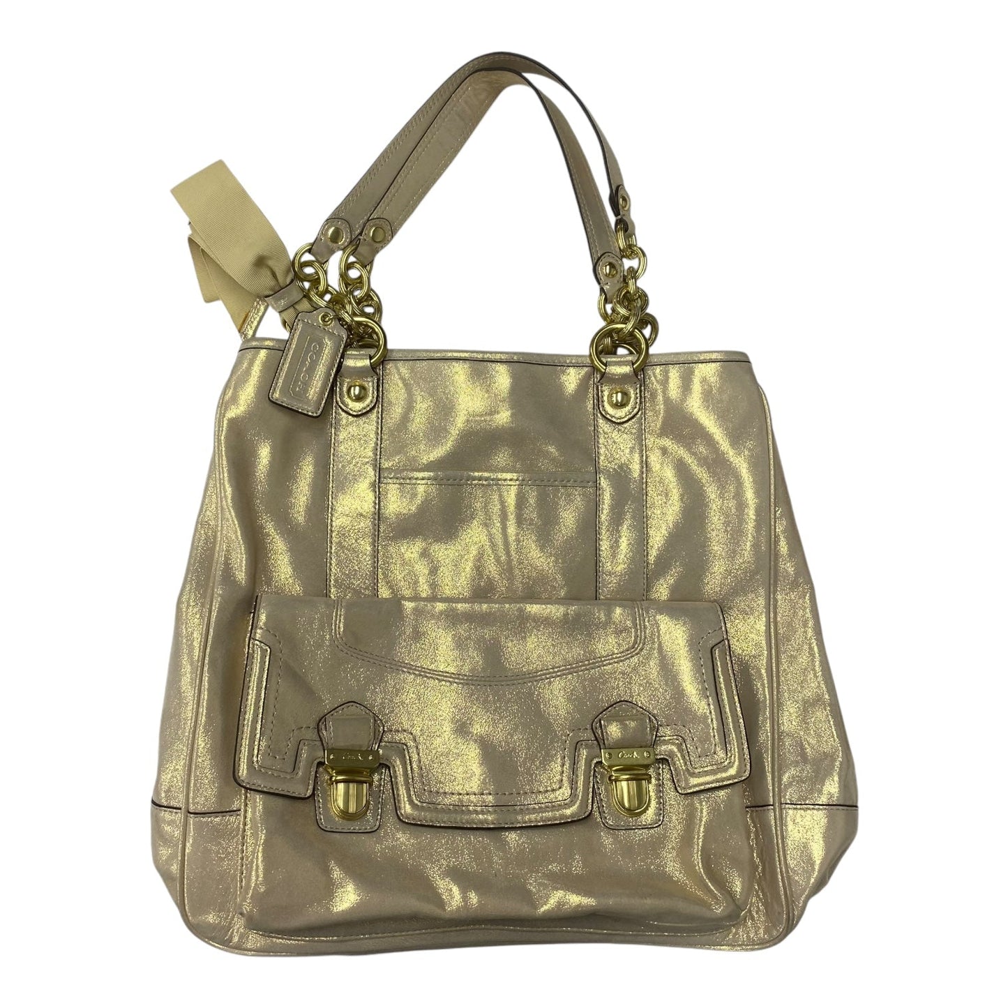 Handbag Designer By Coach In Gold, Size:Large