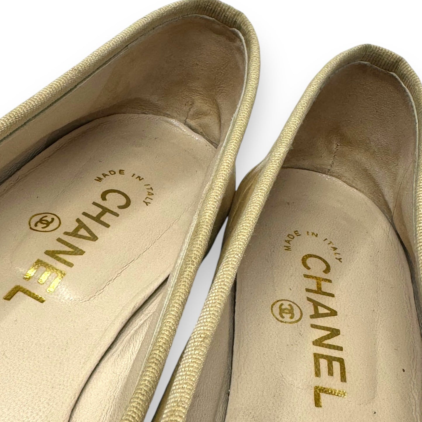 CC Cap Toe Ballerina Flats Luxury Designer By Chanel In Black & Tan, Size: 9