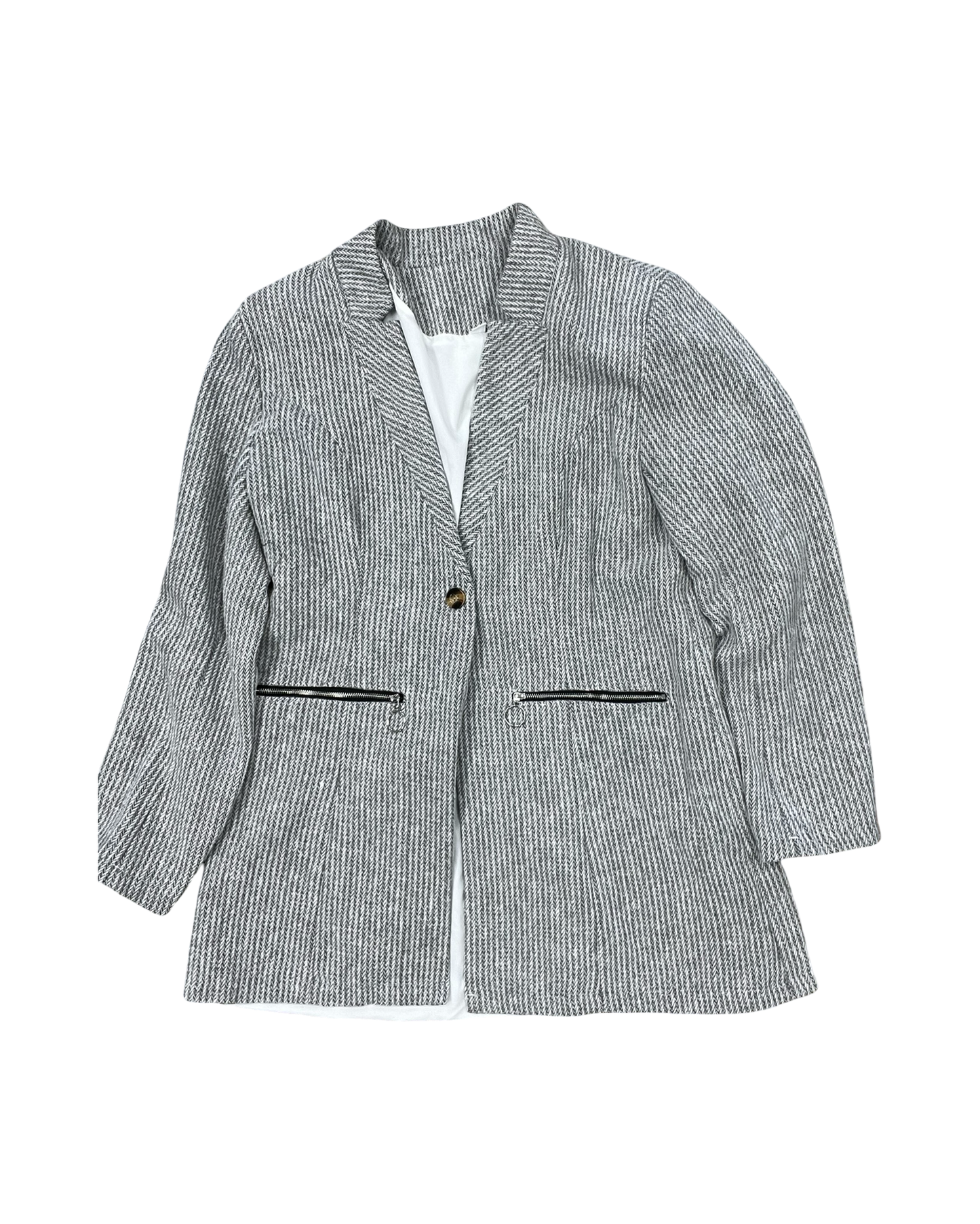 Blazer By Clothes Mentor In Grey & White, Size:L