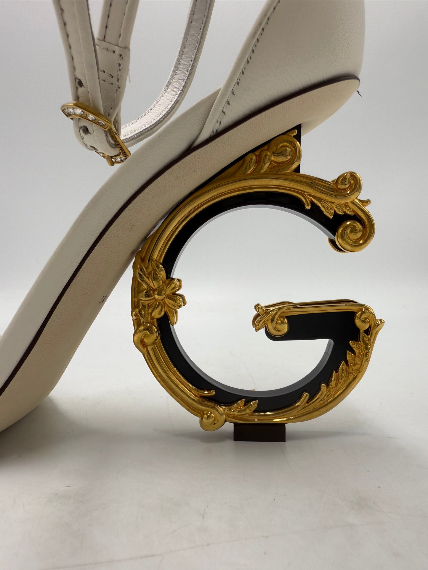 Dolce & Gabbana Barocco Logo Luxury Designer Heels, Size: 8