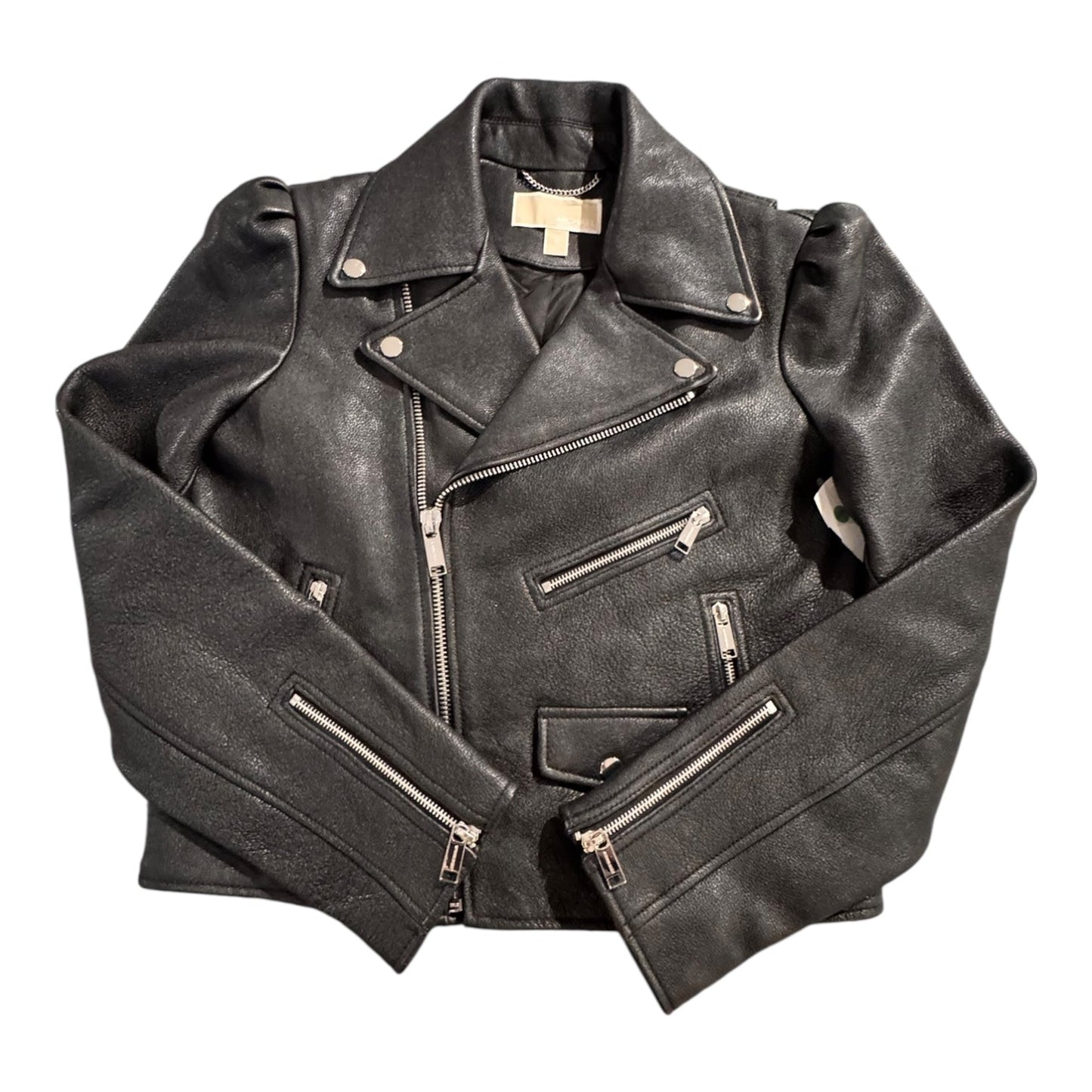 Moto Biker Leather Jacket By Michael By Michael Kors In Black, Size:M