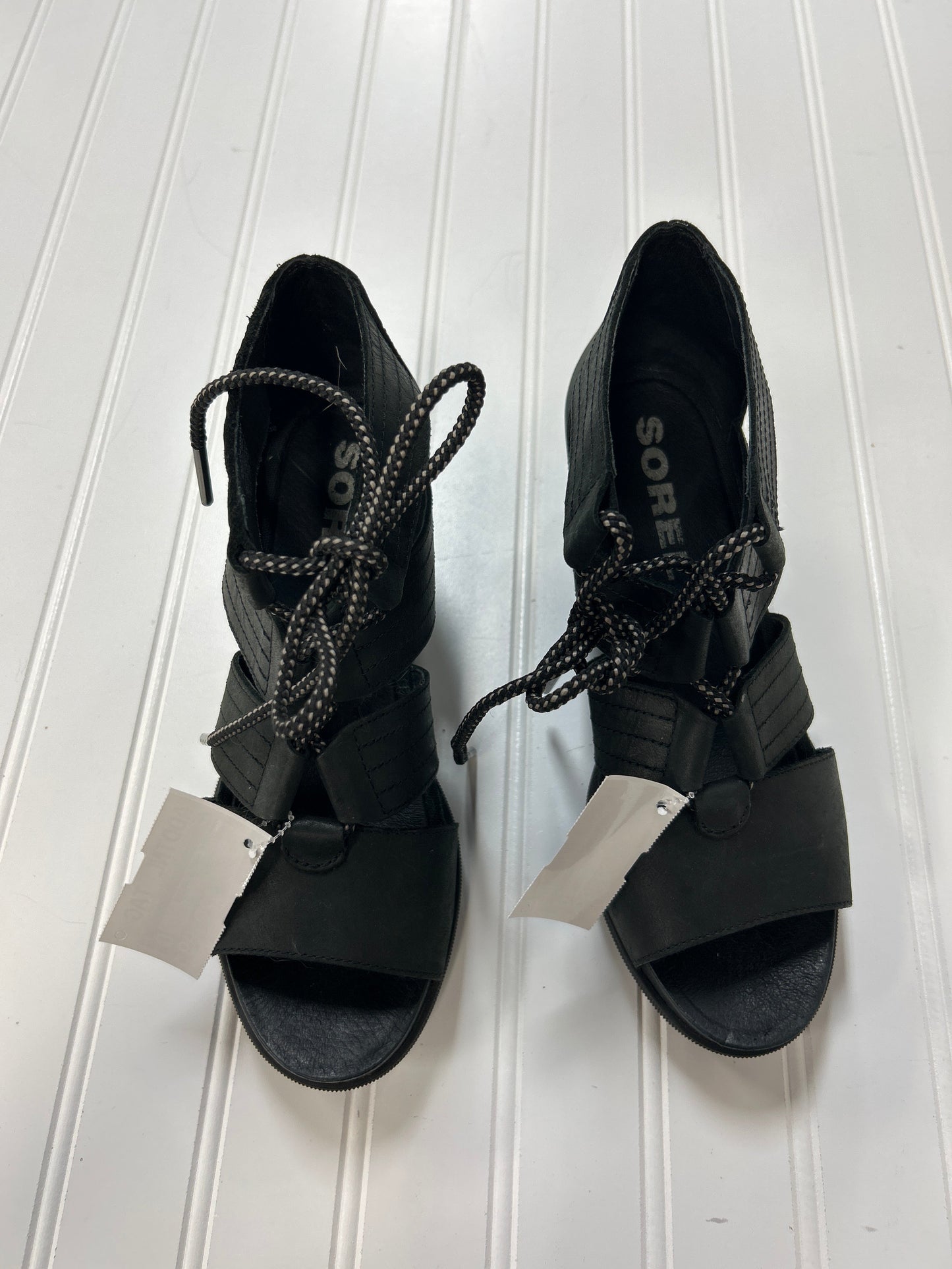 Sandals Heels Wedge By Sorel In Black, Size:8.5