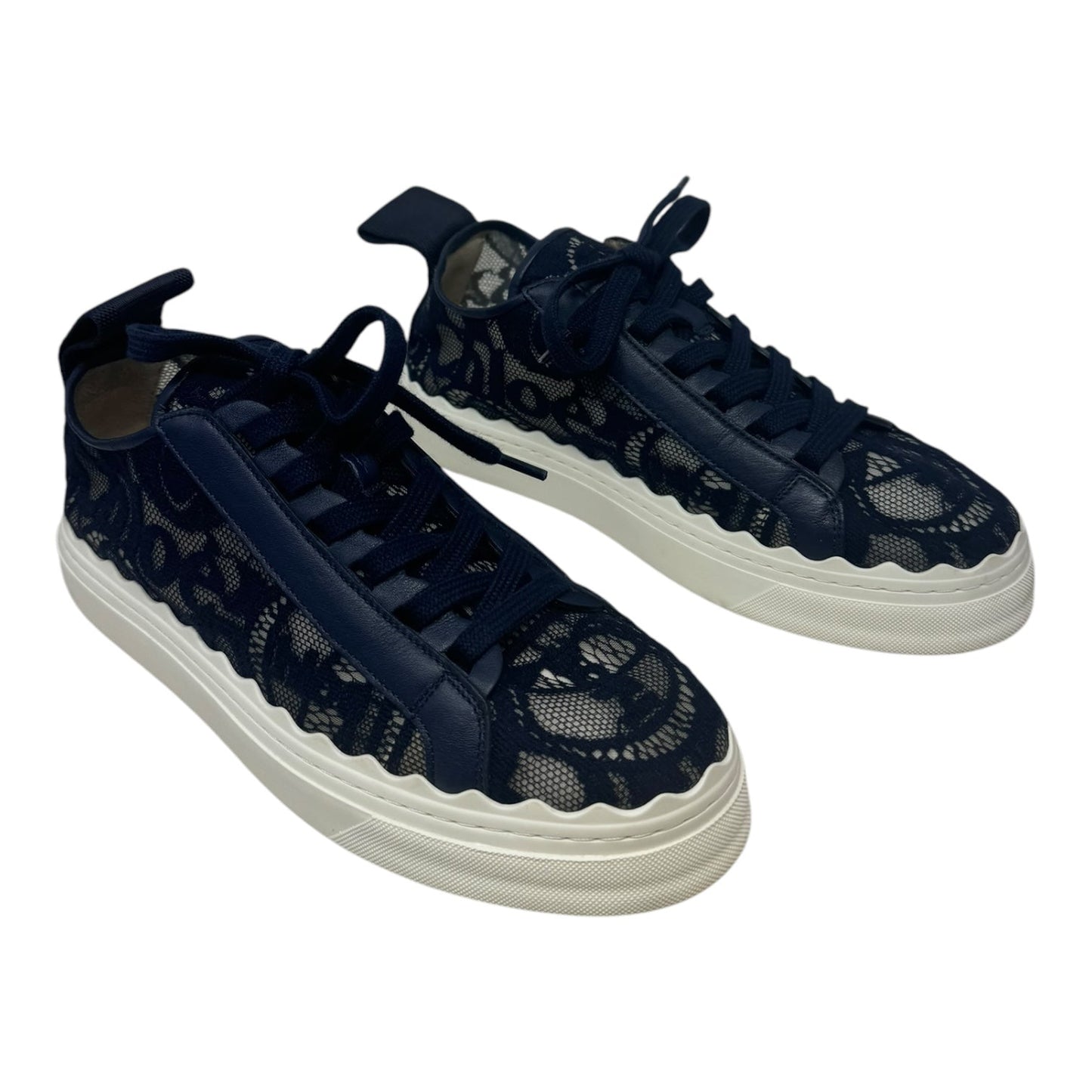 Lauren Lace Low Top Sneakers Shoes Luxury Designer By Chloe In Navy, Size: 9/39