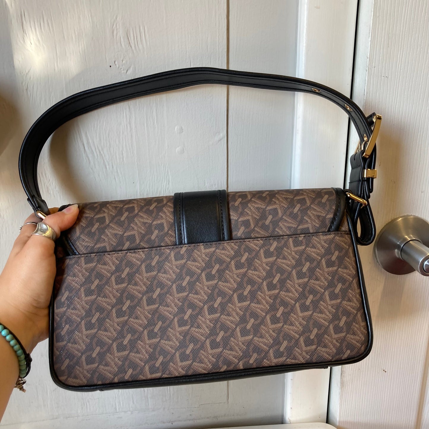 Handbag Designer By Michael Kors In Black & Brown, Size:Medium