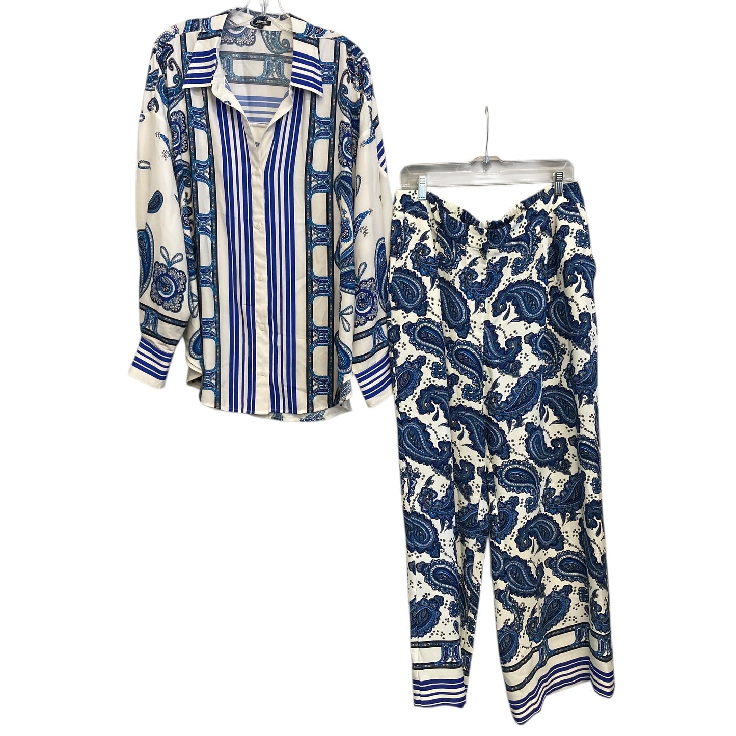 Pants Set 2Pc By Express In Blue & White, Size:14/16