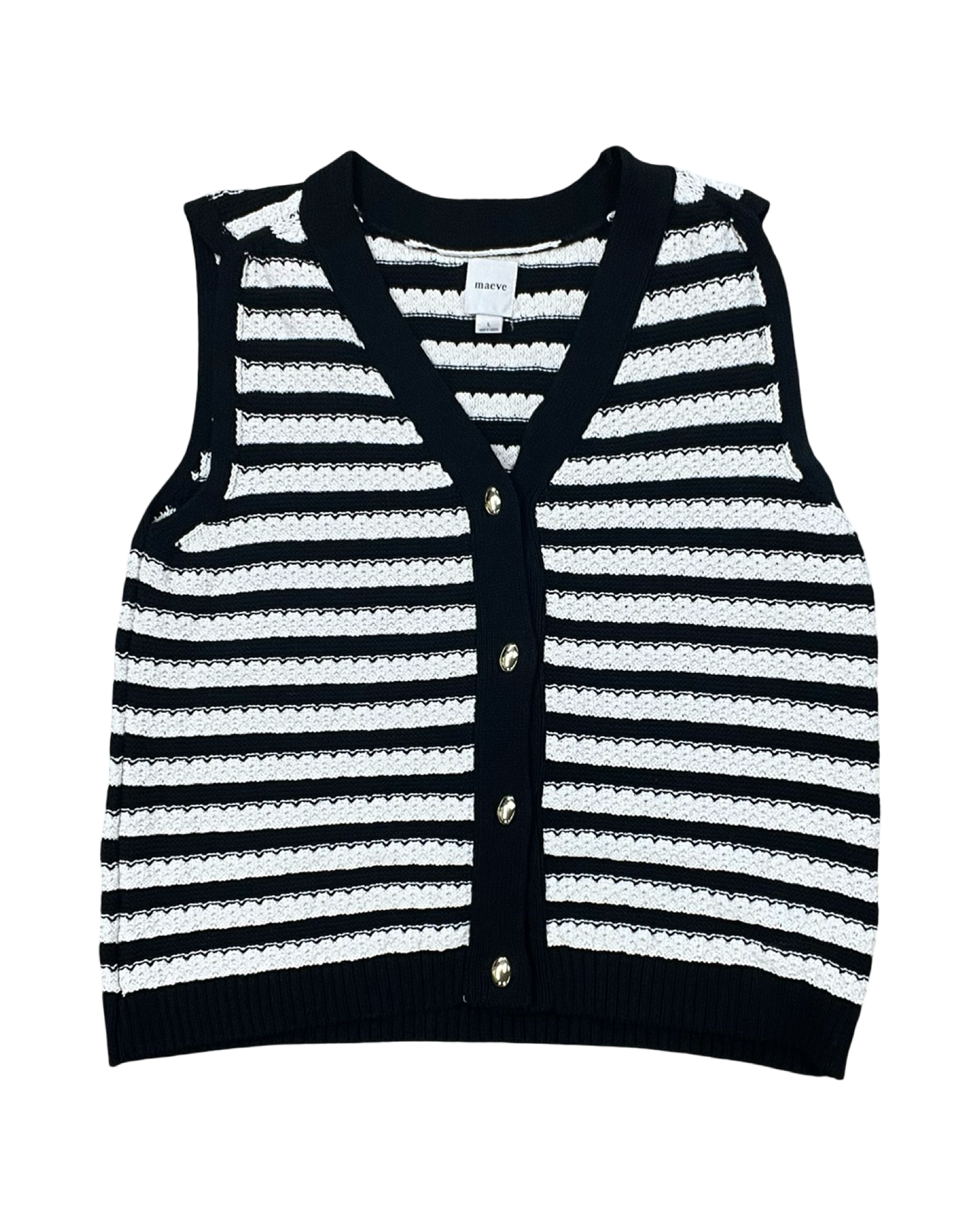 Blouse Sleeveless By Maeve In Black & Cream, Size:L