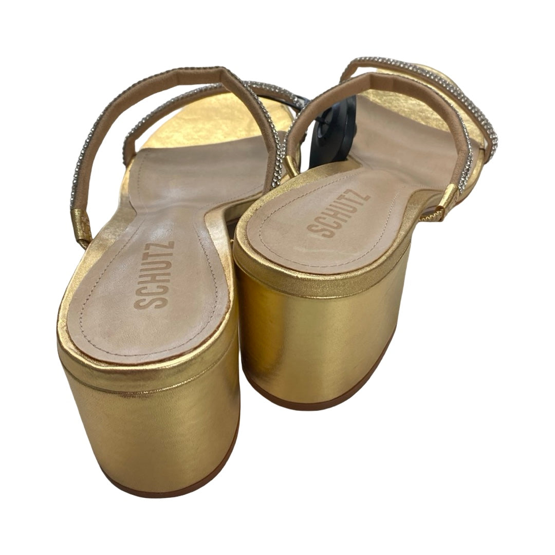 Shoes Heels Block By Schutz In Gold & Green, Size:9.5