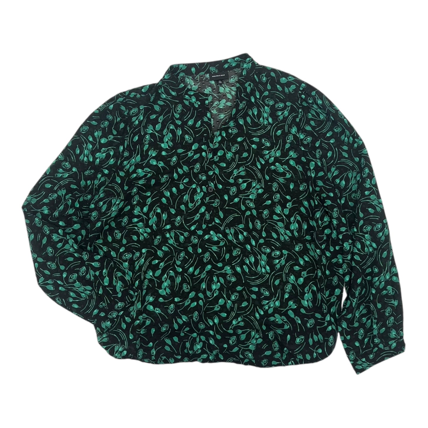 Blouse Ls By Who What Wear In Black & Green, Size:Xl