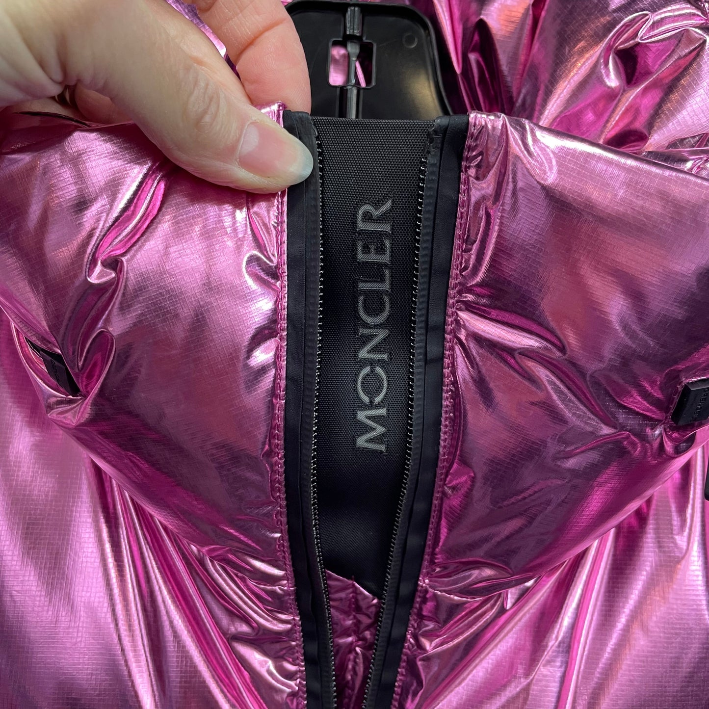 Jacket Luxury Designer By Moncler In Pink, Size: L