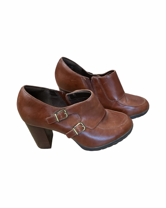 Boots Ankle Heels By Clarks In Brown, Size:9.5