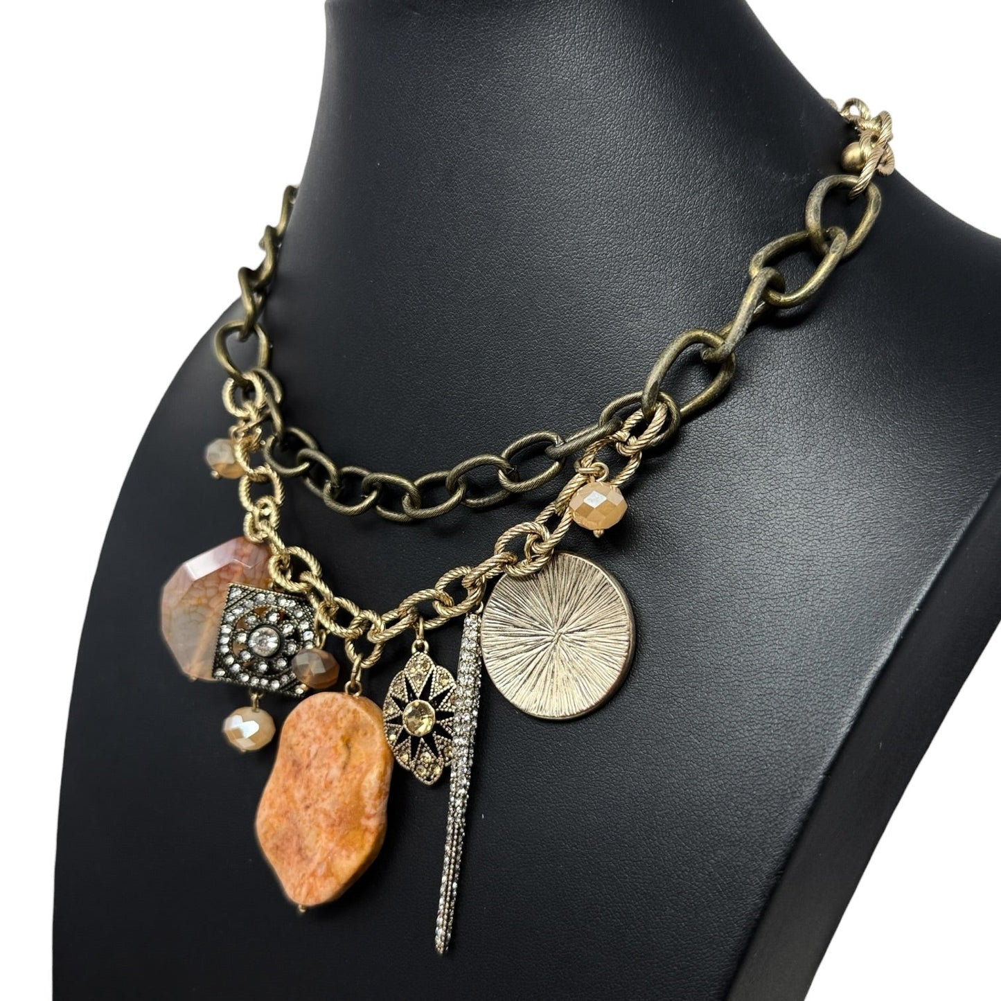 Mixed Metal Multi Stone Double Layer Statement Necklace By Chico’s