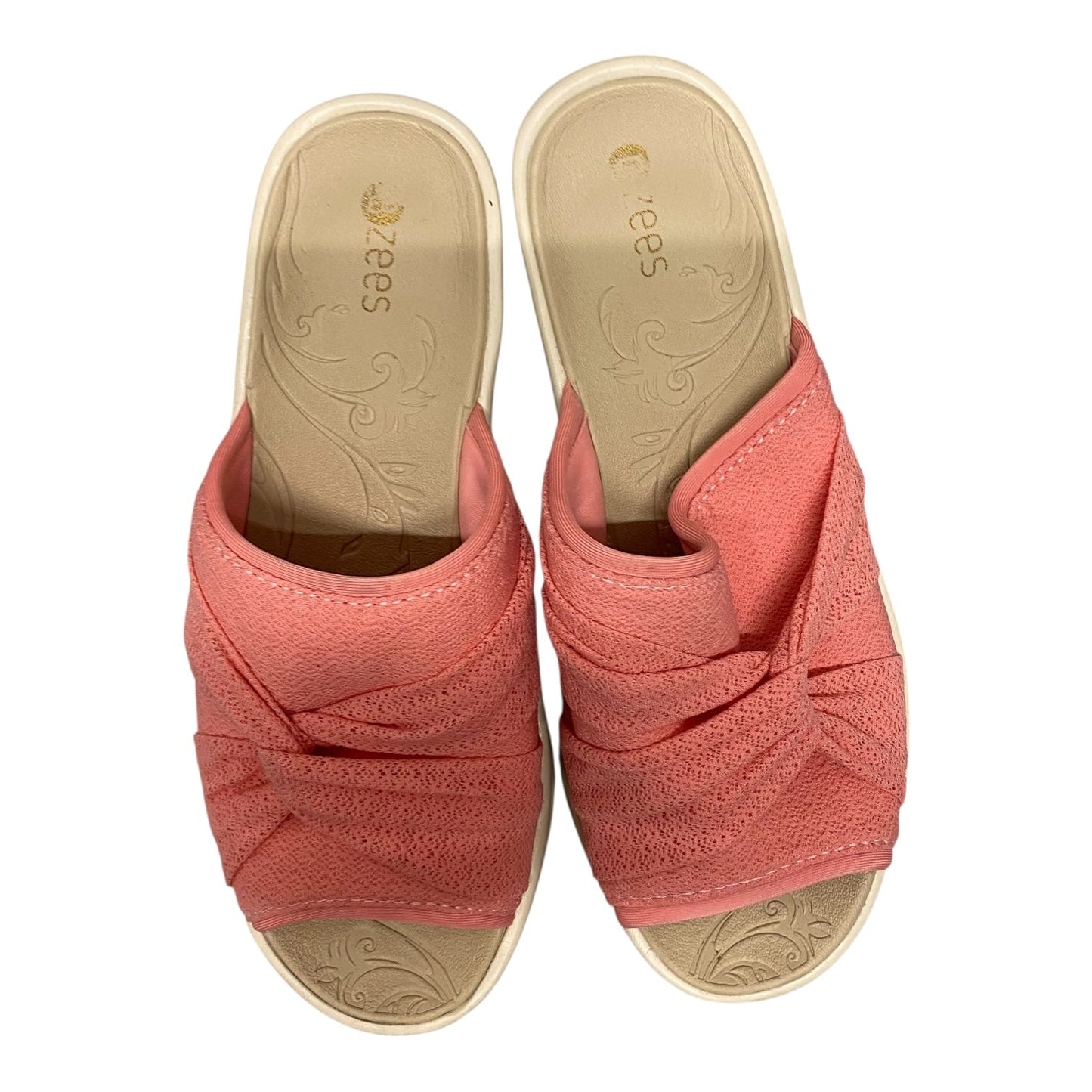 Sandals Heels Wedge By Bzees In Coral, Size:8