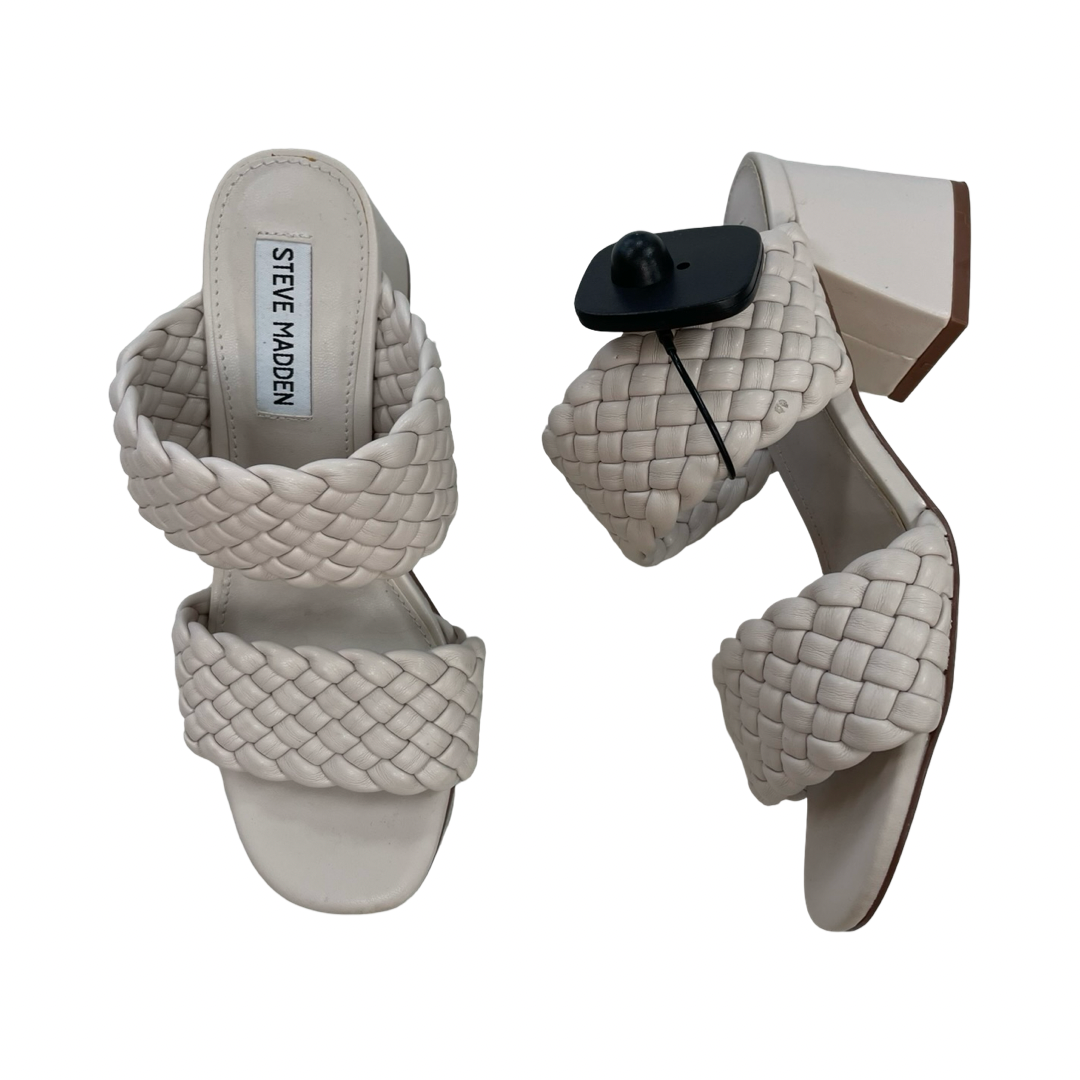 Sandals Heels Block By Steve Madden In Cream, Size:6