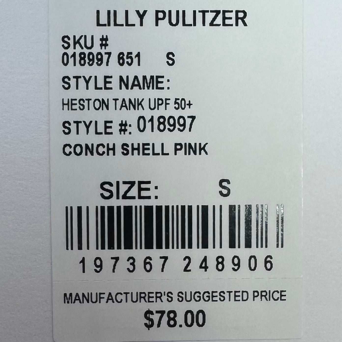 Heston Tank UPF 50+ Athletic Designer By Lilly Pulitzer In Conch Shell Pink, Size: S