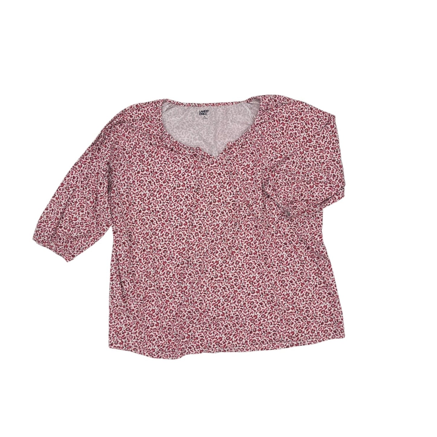 Top 3/4 Sleeve By Lands End In Pink & White, Size:3X