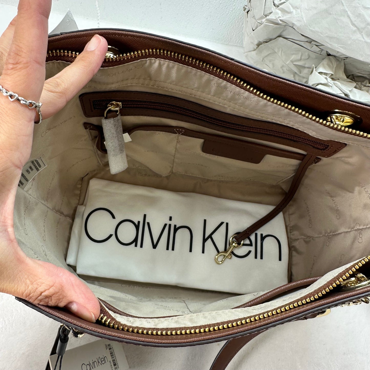 Tote Leather By Calvin Klein, Size: Large
