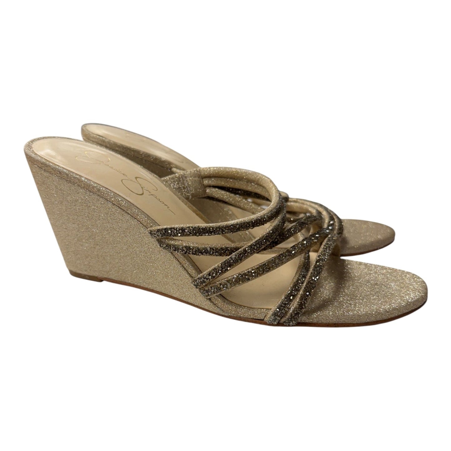 Sandals Heels Block By Jessica Simpson In Gold, Size:10.5