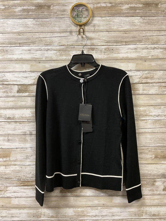 Sweater Cardigan Designer By Escada In Black & White, Size:S
