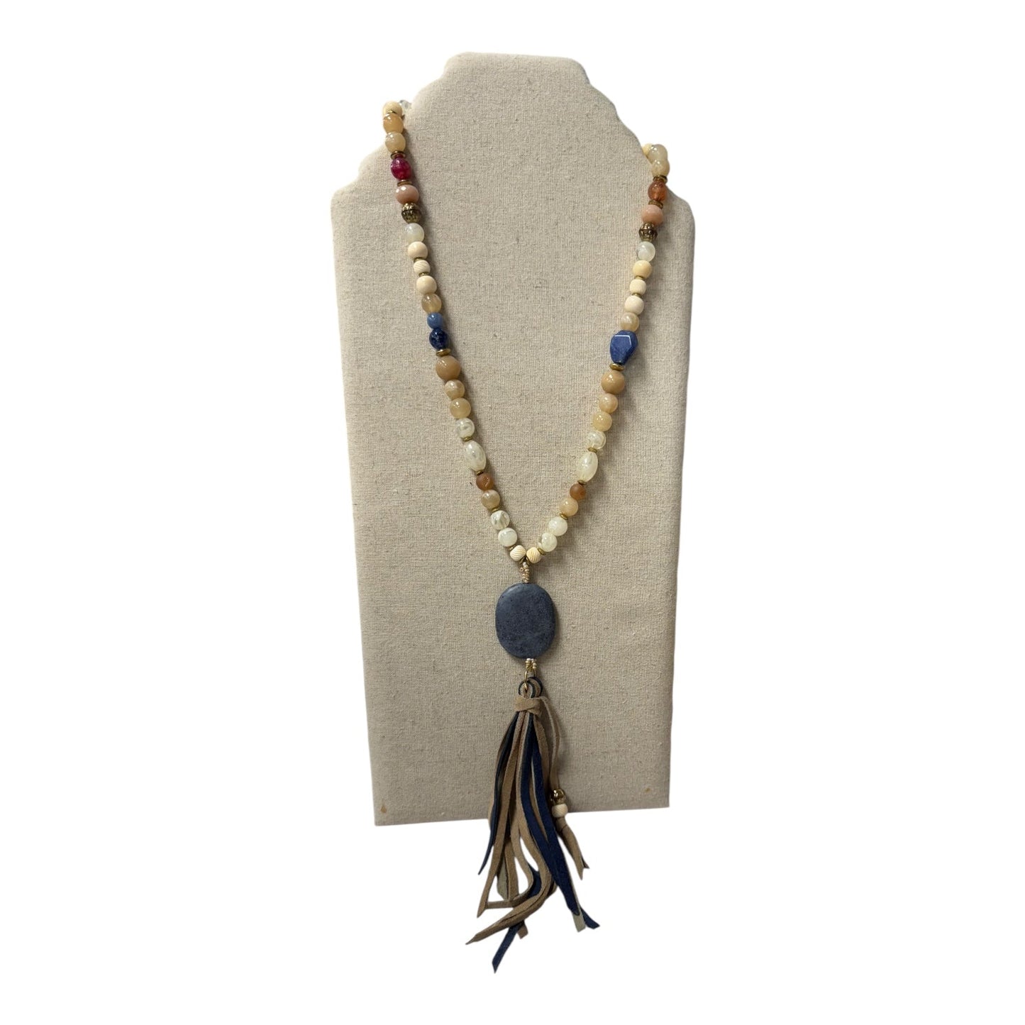 Necklace Lariat & Y-Drop By Chicos In Blue & Gold