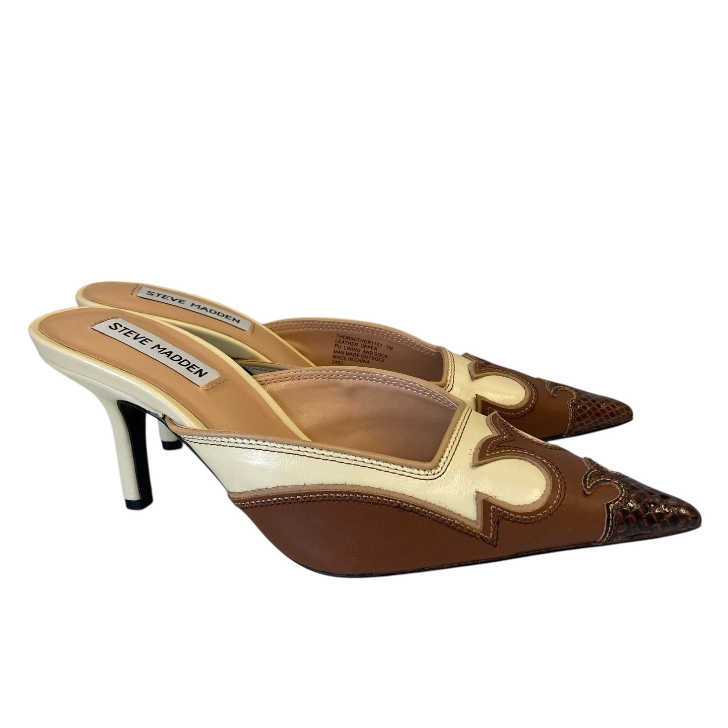 Shoes Heels Stiletto By Steve Madden In Brown & Cream, Size:7