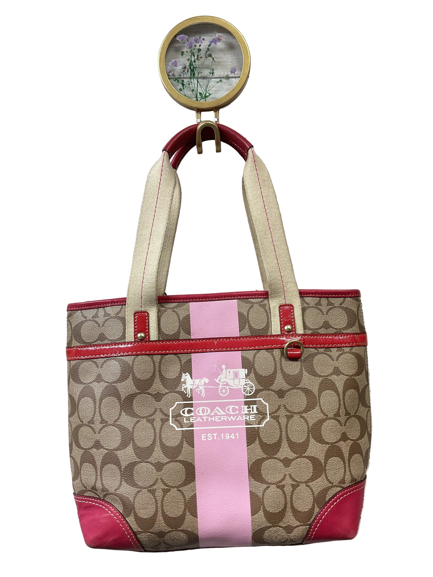 Handbag Designer By Coach In Red & Tan, Size:Medium