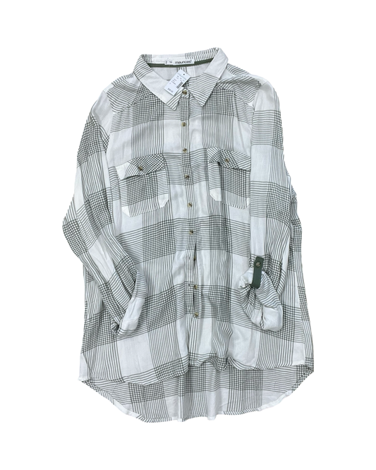 Blouse Ls By Maurices In Green & White, Size:2X