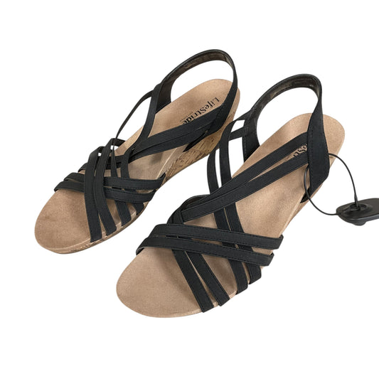 Sandals Heels Wedge By Life Stride In Black, Size:9