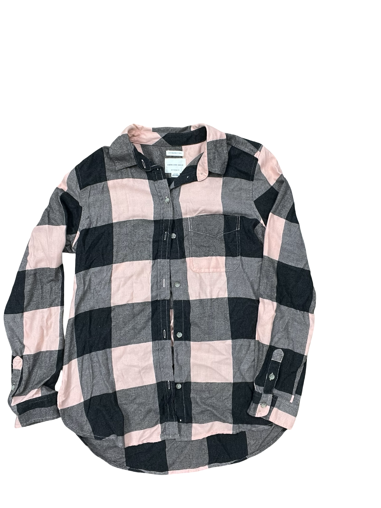 Blouse Ls By American Eagle In Black & Pink, Size:S
