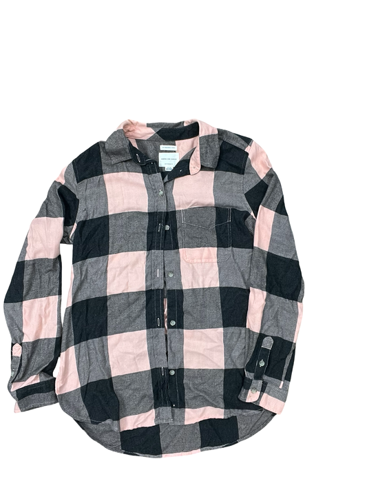 Blouse Ls By American Eagle In Black & Pink, Size:S