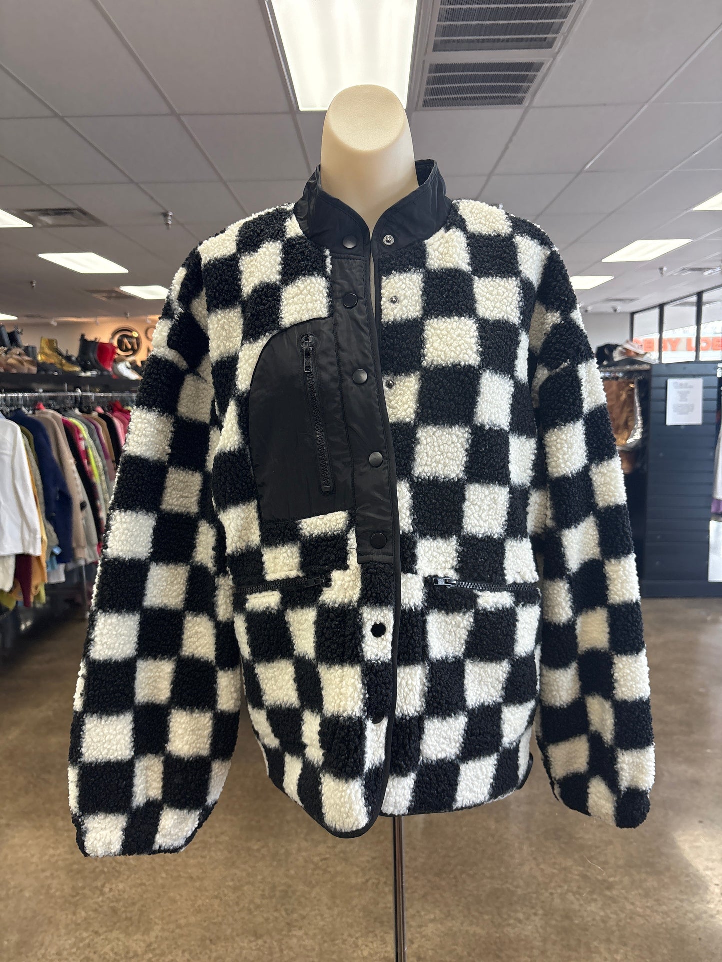 Jacket Faux Fur & Sherpa By Blu Pepper In Black & White, Size:M