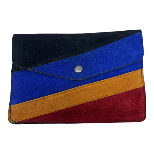 Suede Patchwork Stripe Pouch Clutch Designer By Patricia Nash, Size: Medium