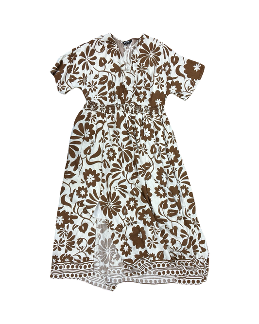 Dress Casual Maxi By Bloomchic In Brown & Cream, Size:L