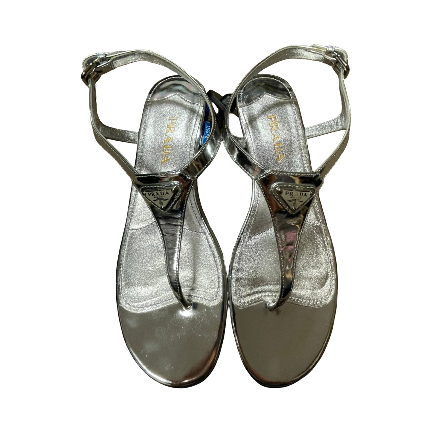 Sandals Luxury Designer By Prada In Silver, Size:9 (EU39.5)