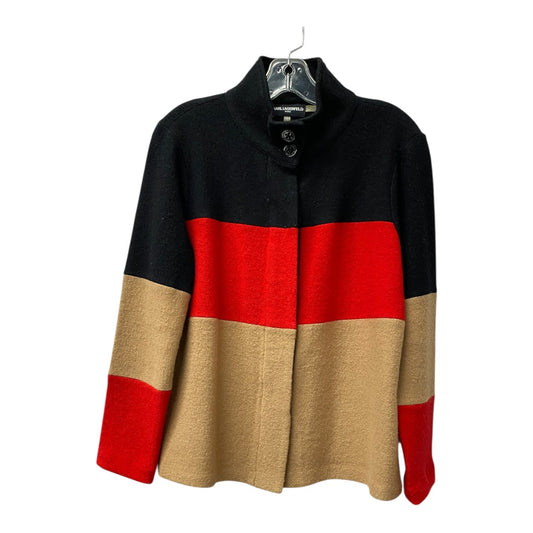 Sweater Cardigan Designer By Karl Lagerfeld In Black & Red, Size:S