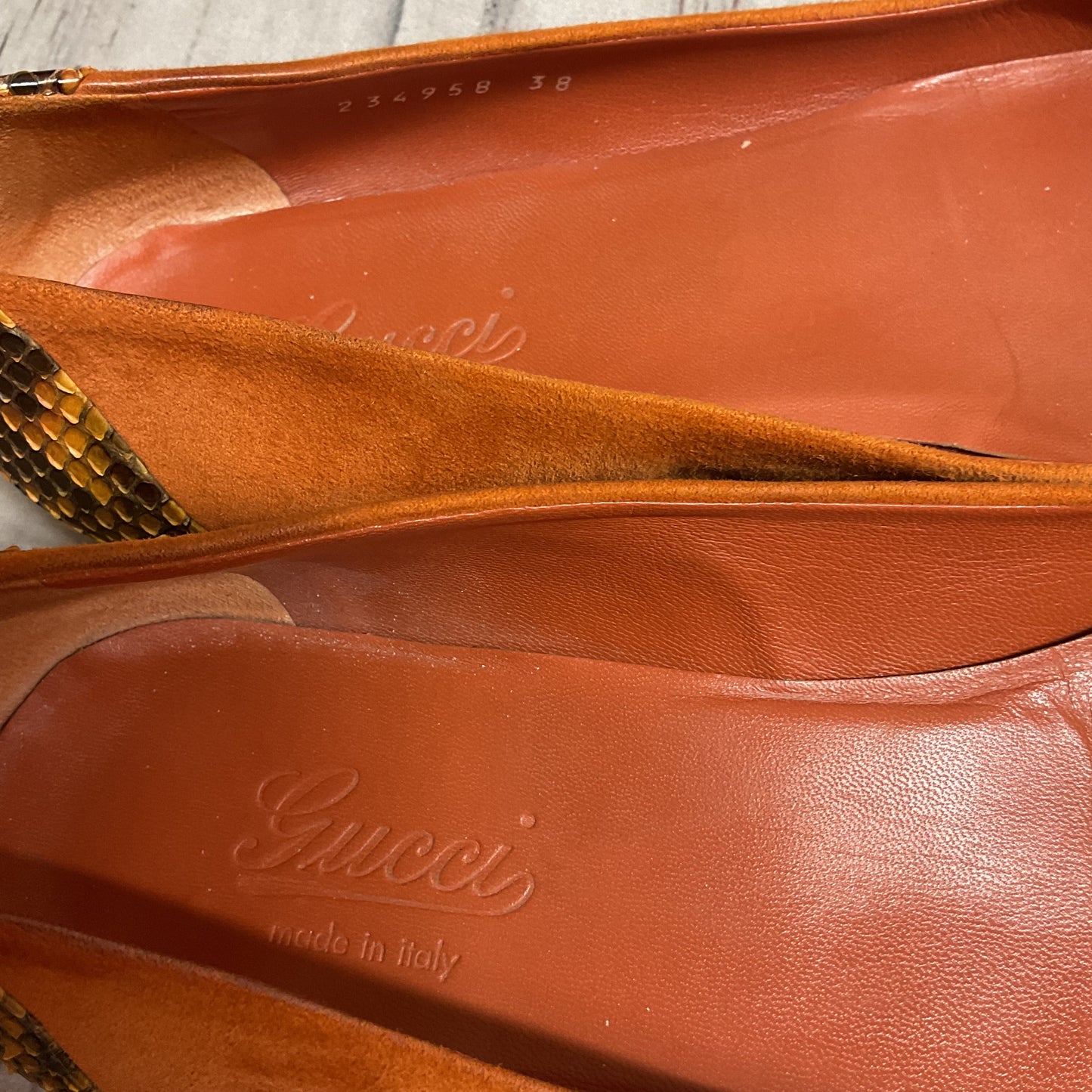 Shoes Luxury Designer By Gucci In Orange, Size:38