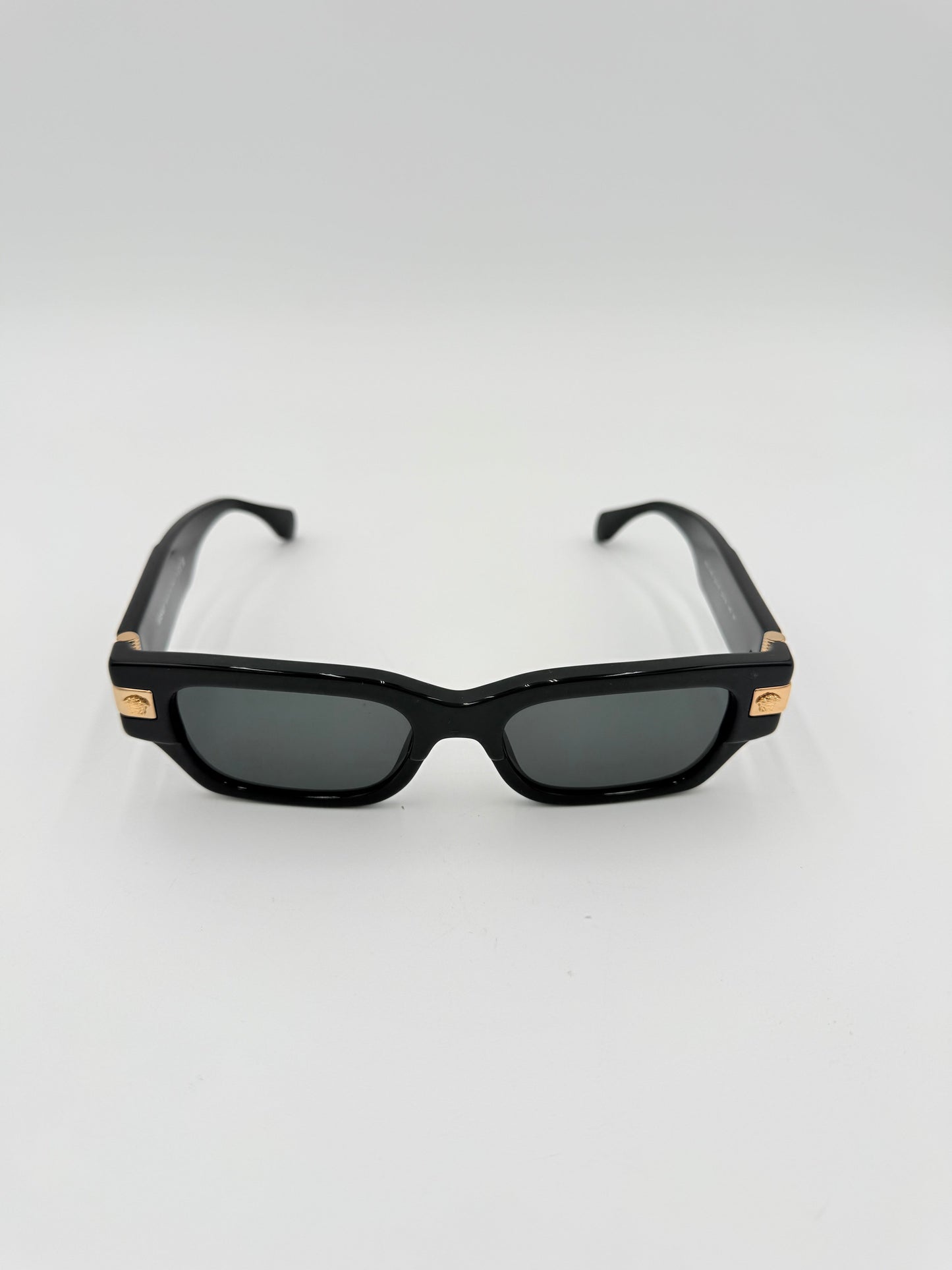 Sunglasses Luxury Designer By Versace In Black & Gold, Size: