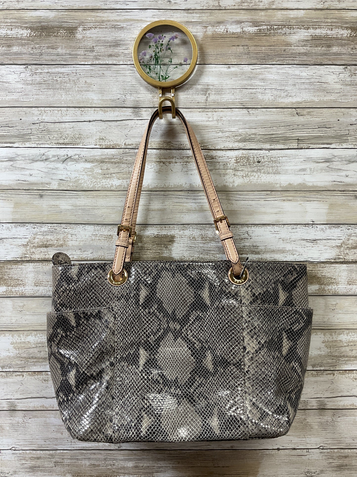 Handbag Designer By Michael Kors In Snakeskin Print, Size:Medium
