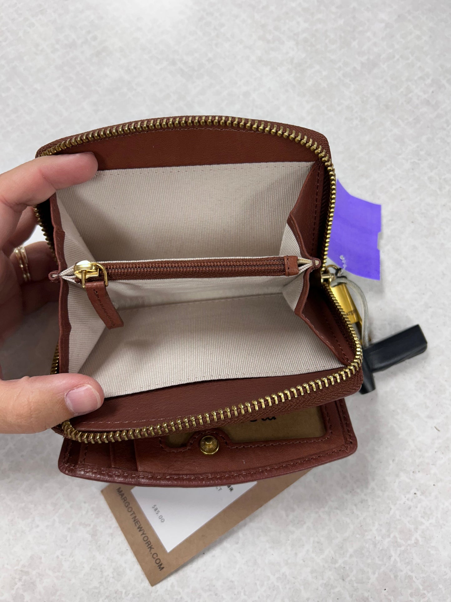 Wallet Leather By Margot In Brown, Size:Medium