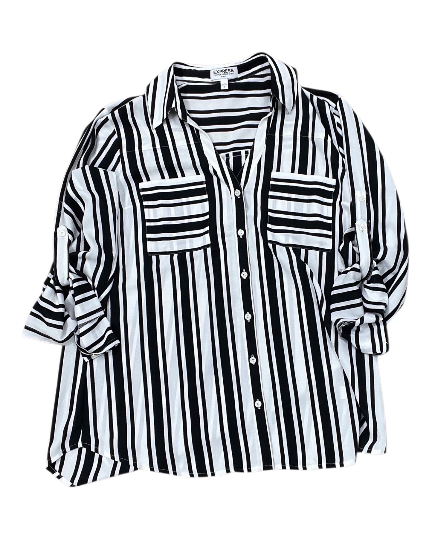 Blouse Ls By Express In Black & White, Size:L