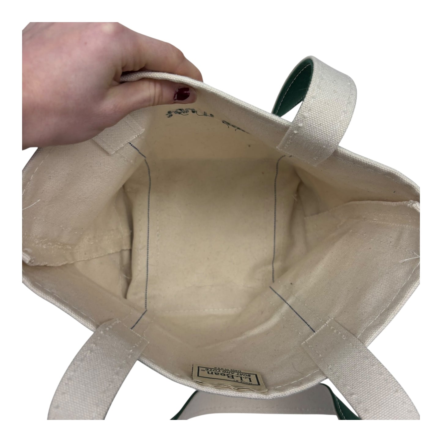 Handbag By L.L. Bean In Cream & Green, Size:Medium