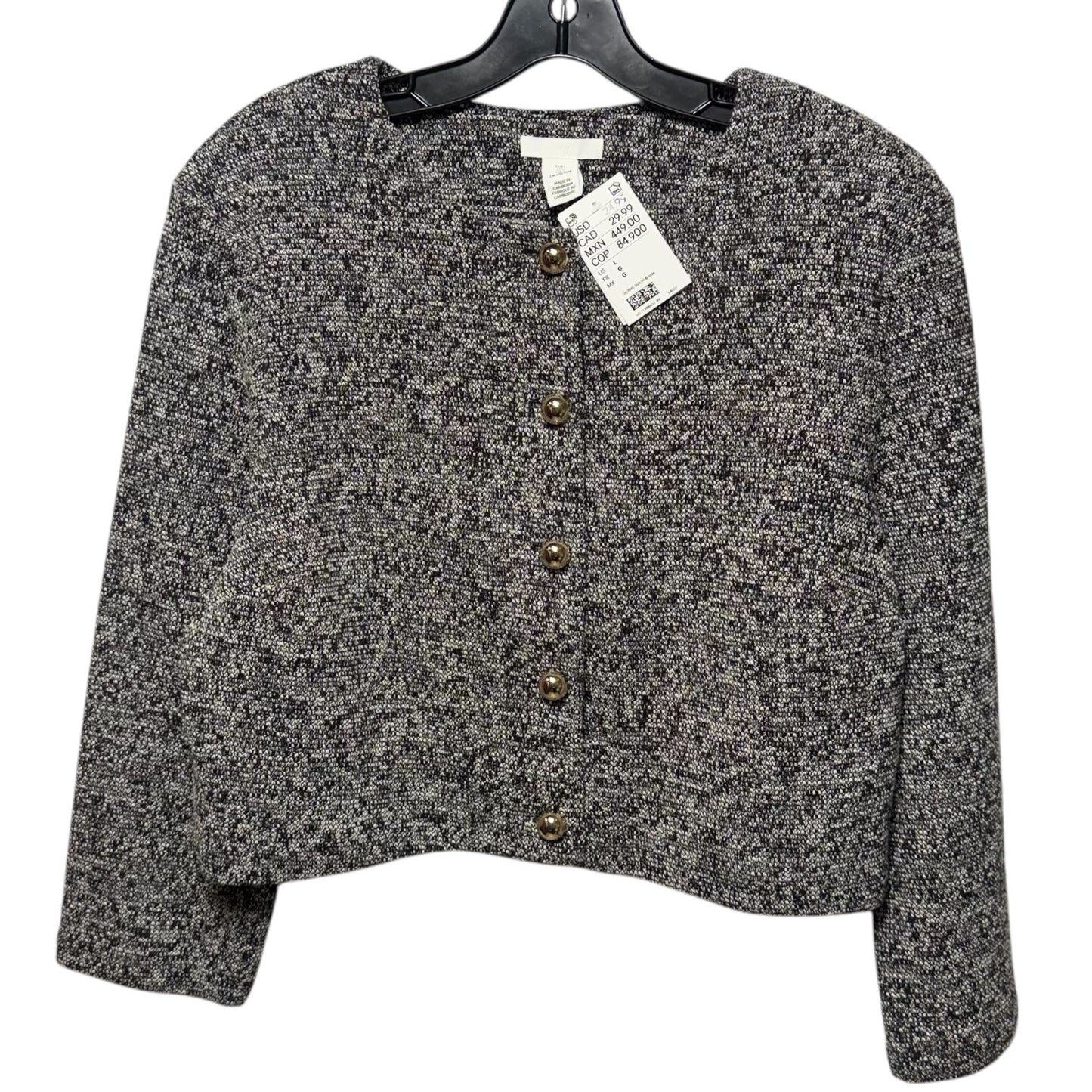 Sweater Cardigan By H&m In Black & White, Size: L