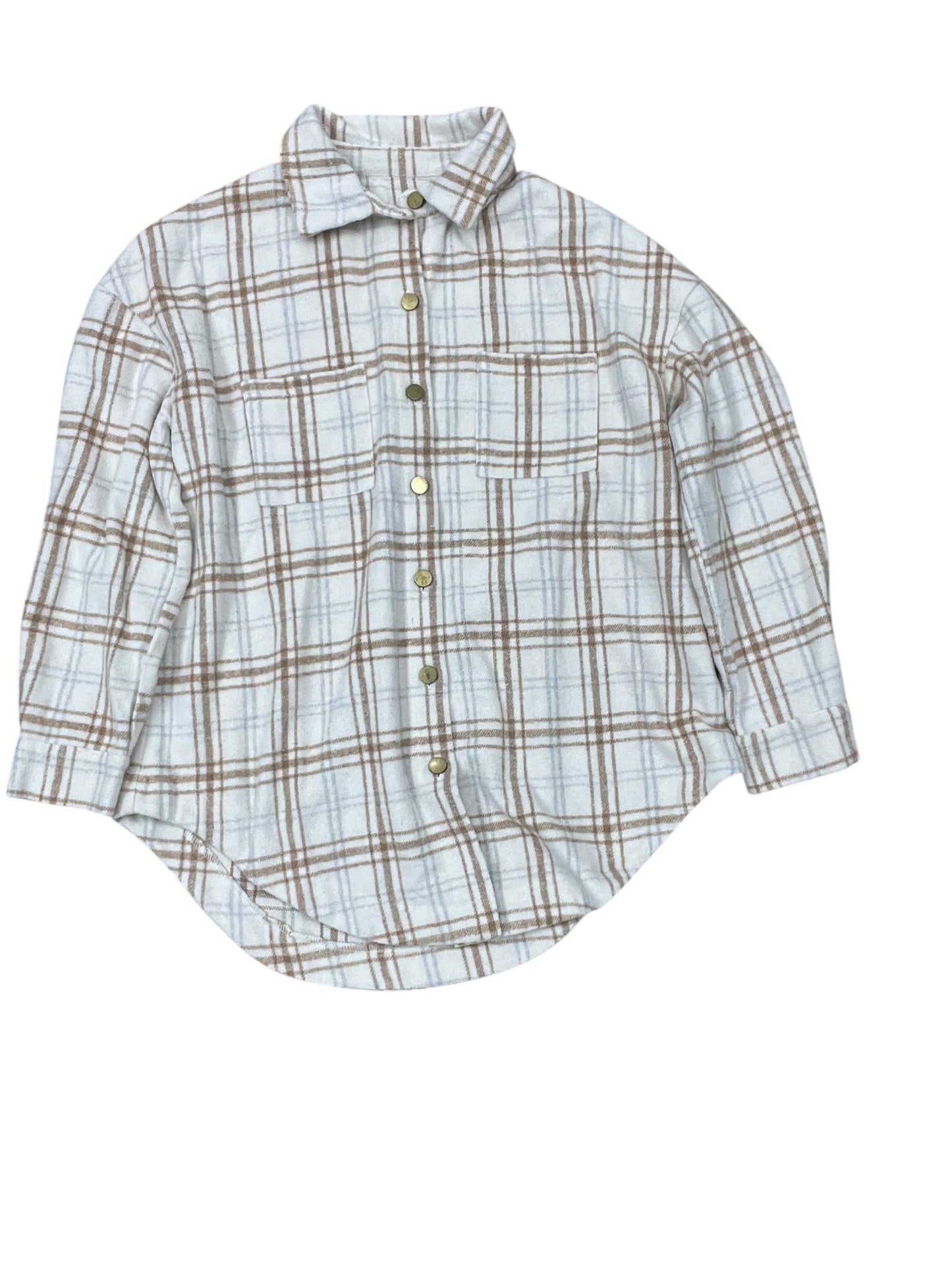 Jacket Shirt By Clothes Mentor In Tan & White, Size:S