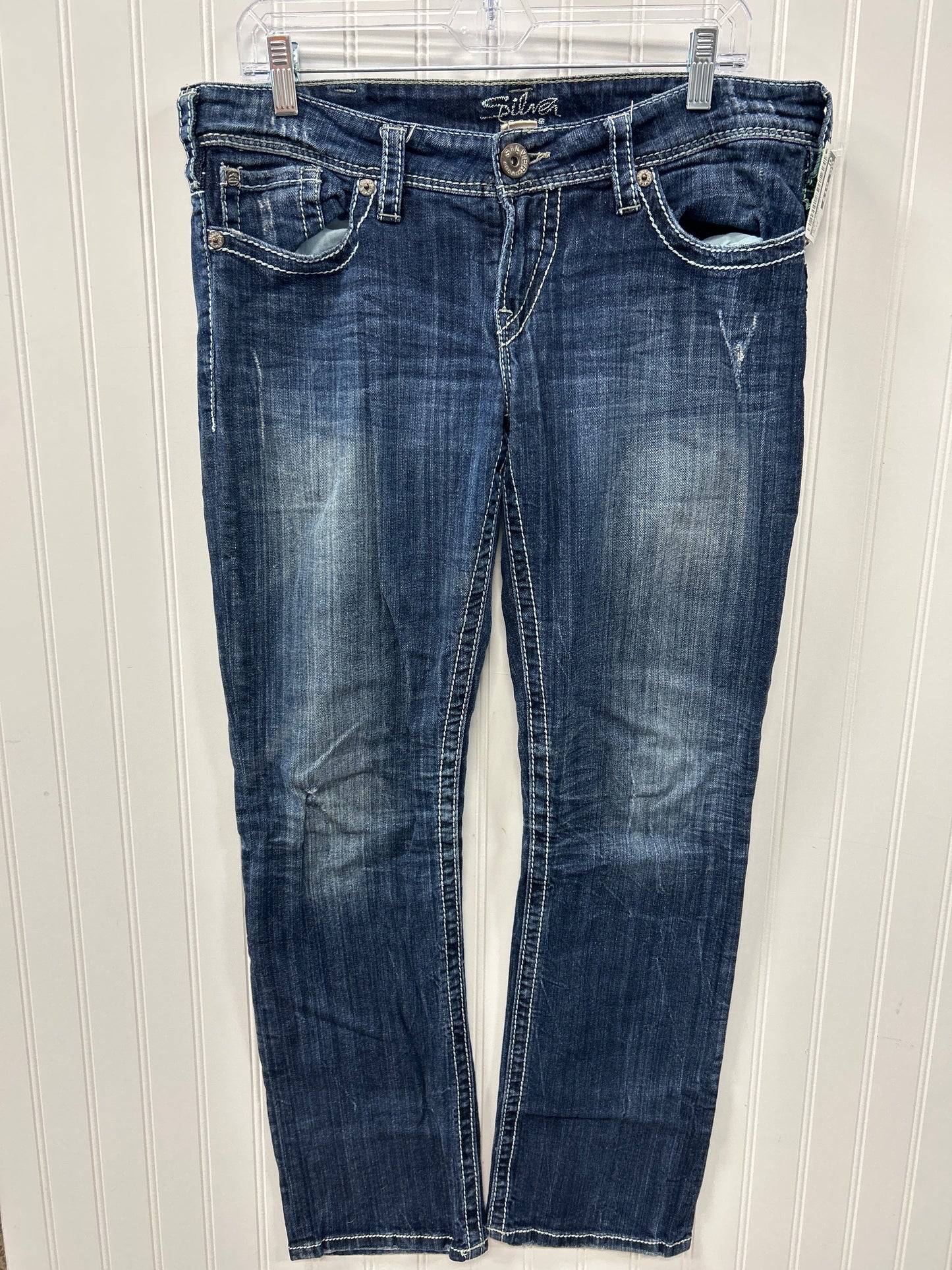 Jeans Straight By Silver In Blue Denim, Size:12