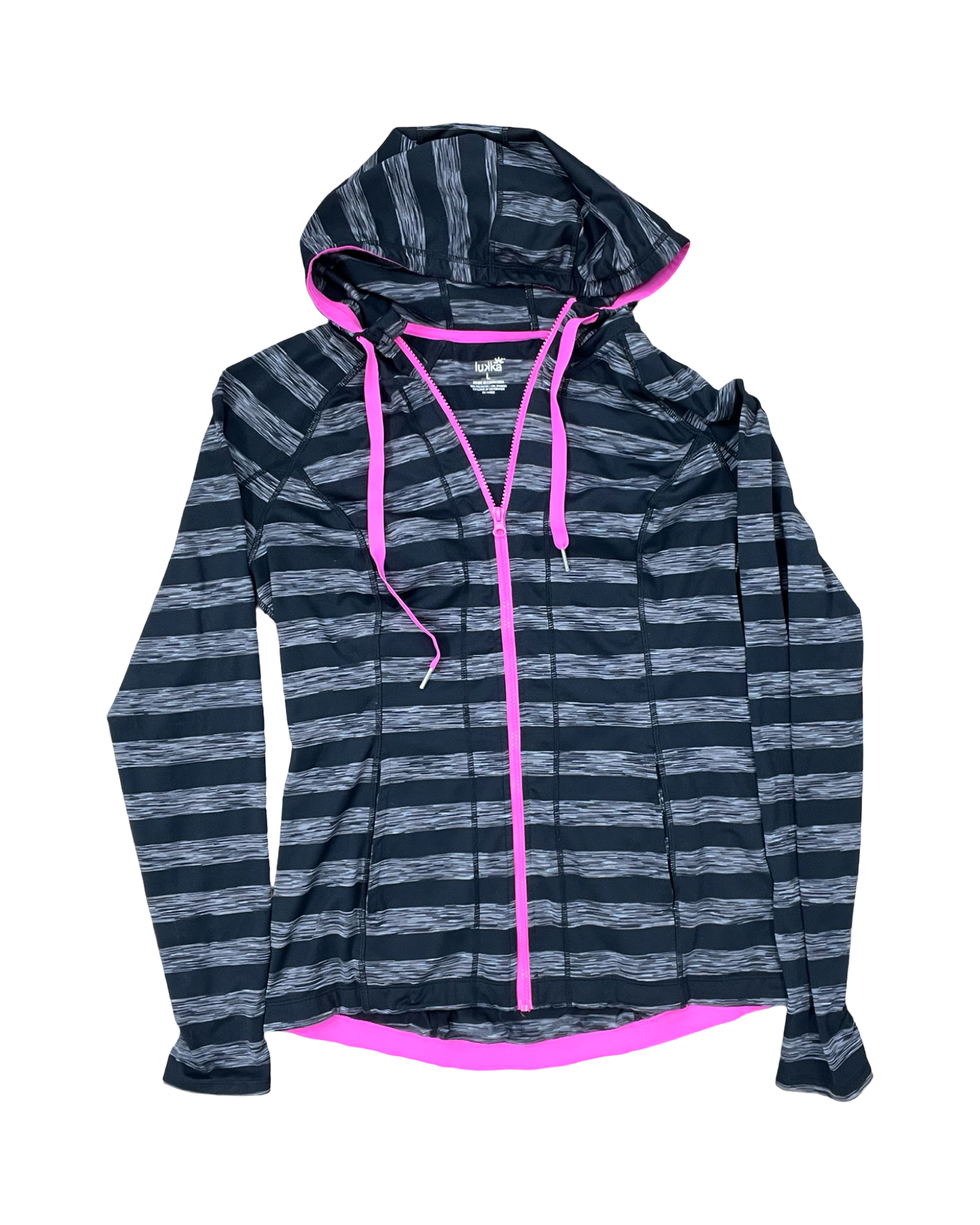 Athletic Jacket By Lukka In Black & Pink, Size:L