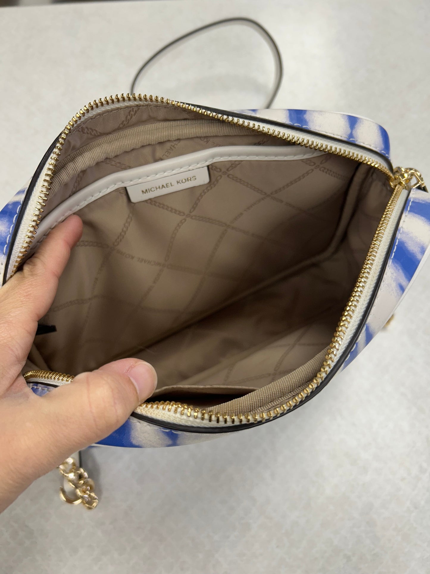 Crossbody Designer By Michael Kors In Blue & White, Size:Small