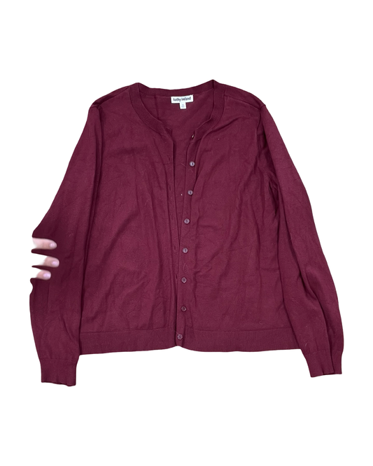 Cardigan By Kathy Ireland In Maroon, Size:1X