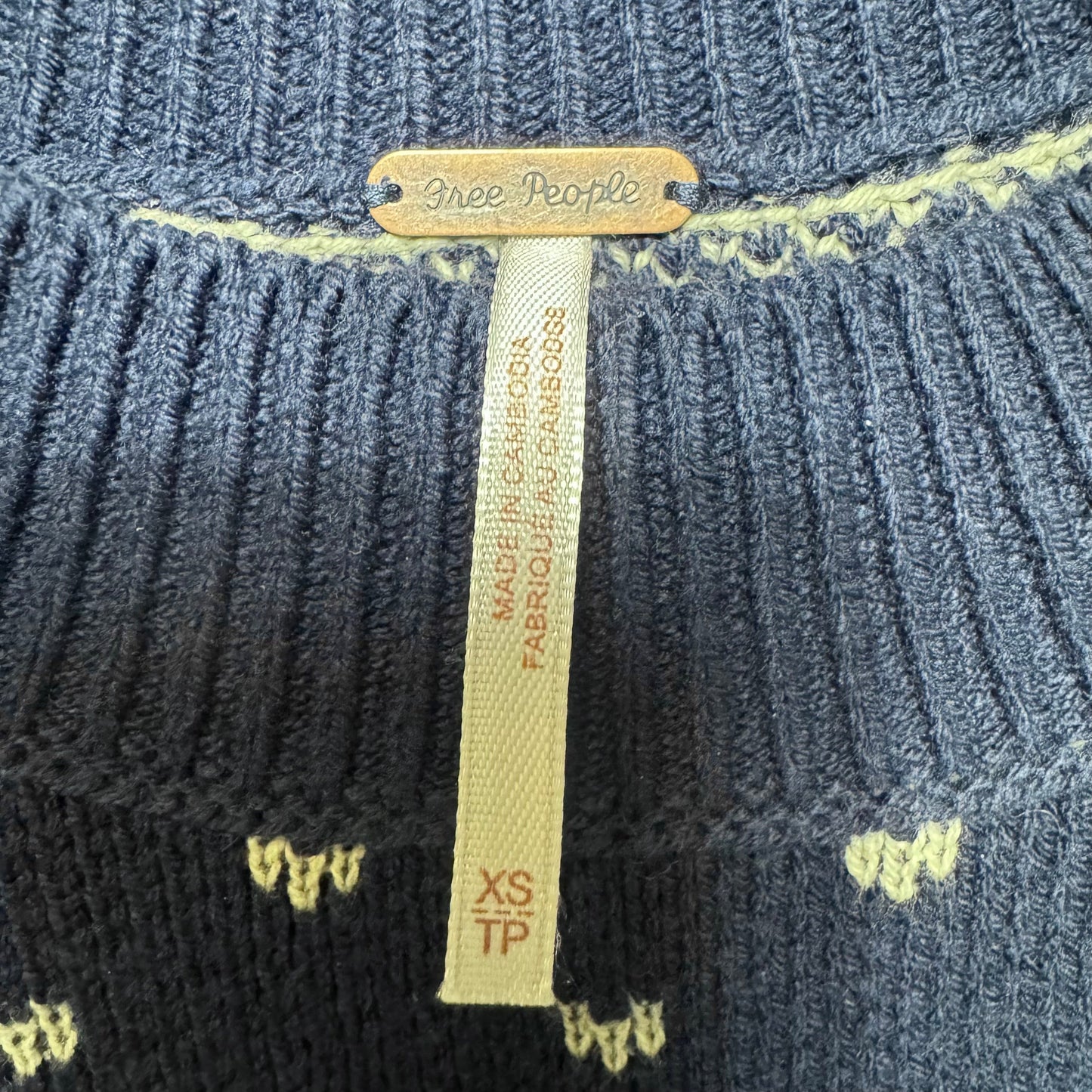 Easy Street Crop Pullover Sweater By Free People In Blue & Cream, Size: XS